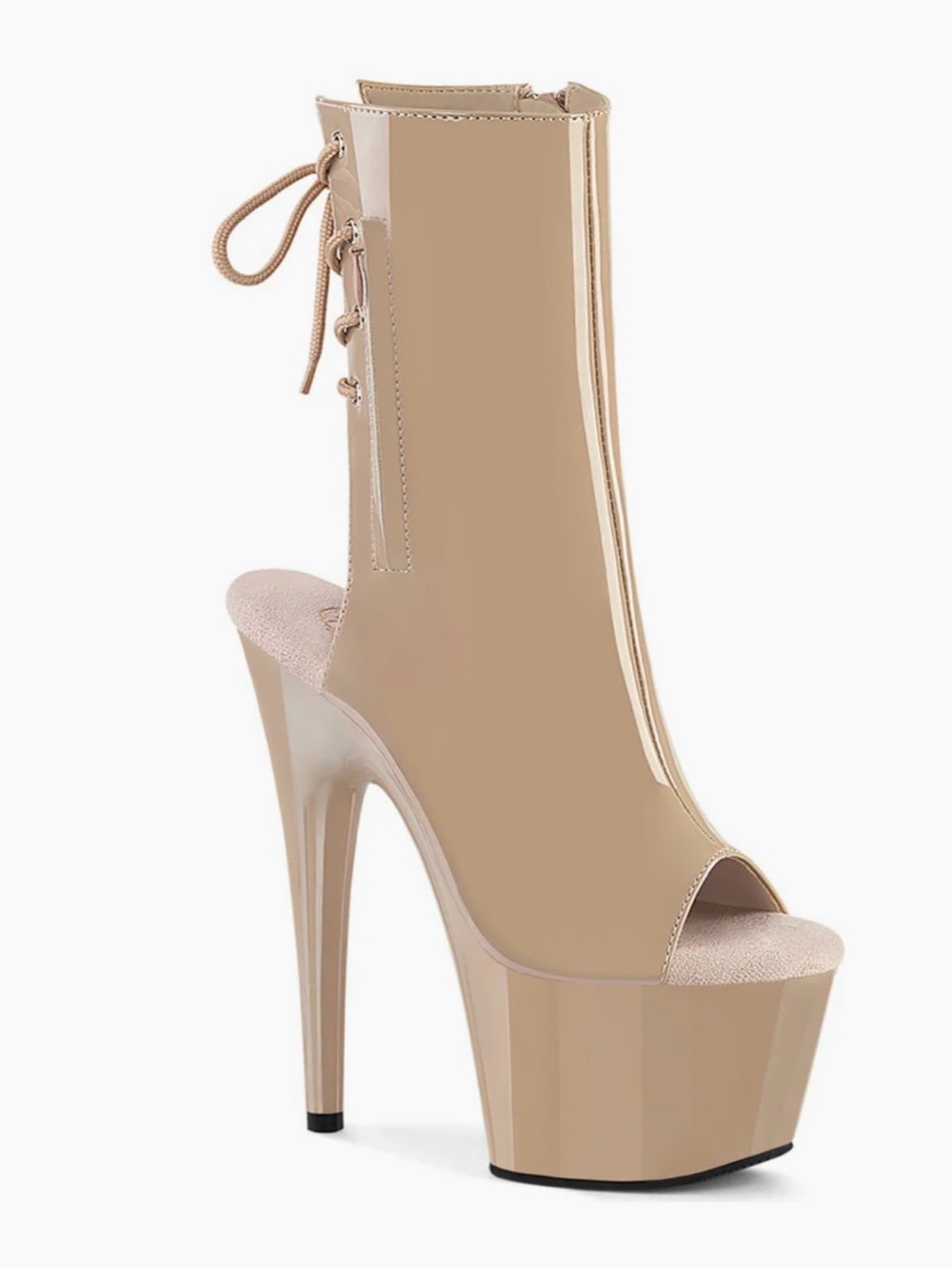 Pleaser Adore 1018 Peep Toe Platform in Nude Patent